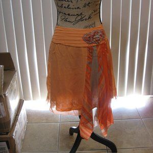 NWOT Bebe orange gray tan beaded silk skirt XS extra small